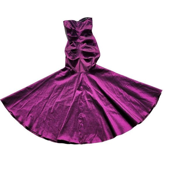 Vintage 80's Xscape Gown Strapless Gathered Mermaid Fishtail Goth Punk Purple XS - Picture 15 of 17
